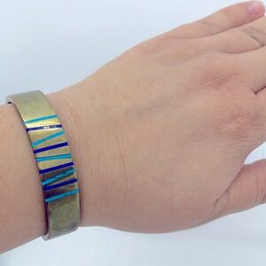 Native Brass bracelet with turquoise and lapis lazuli stones